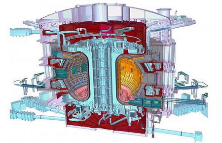 Mặt cắt bản vẽ minh họa lò phản ứng ITER .