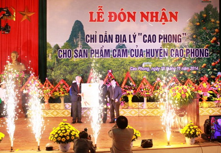 Bộ trưởng Nguyễn Quân tham quan các gian hàng trưng bày cam Cao Phong